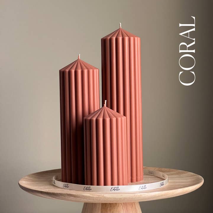 Estelle Studio - Wholesale Pillar Candle - Ribbed Peak Pillar Candle Trio | Vegan Soy Wax, Aesthetic Decor1
