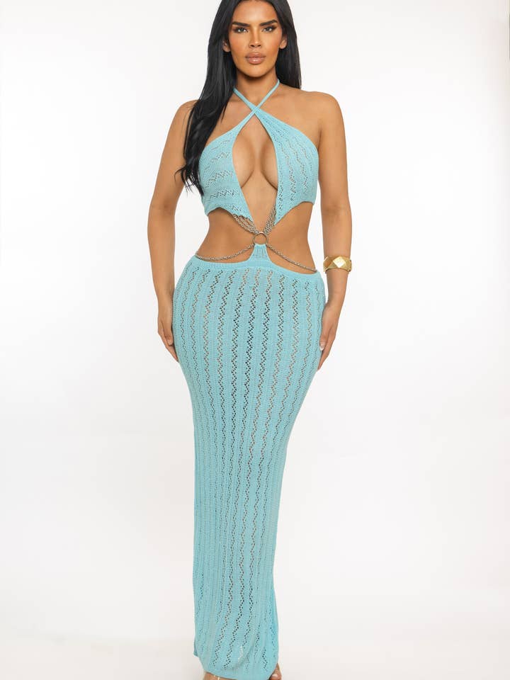 HCCDW33368 & HALF-NAKED CHEST & HALTER NECK KNITTED MAXI DRE for wholesale by BANJUL