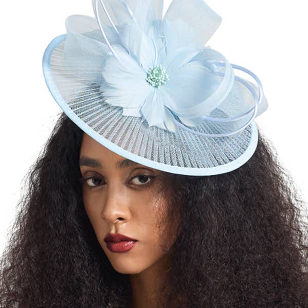 Light Blue Wide Brim Fascinator for wholesale by KBW Global Corp.