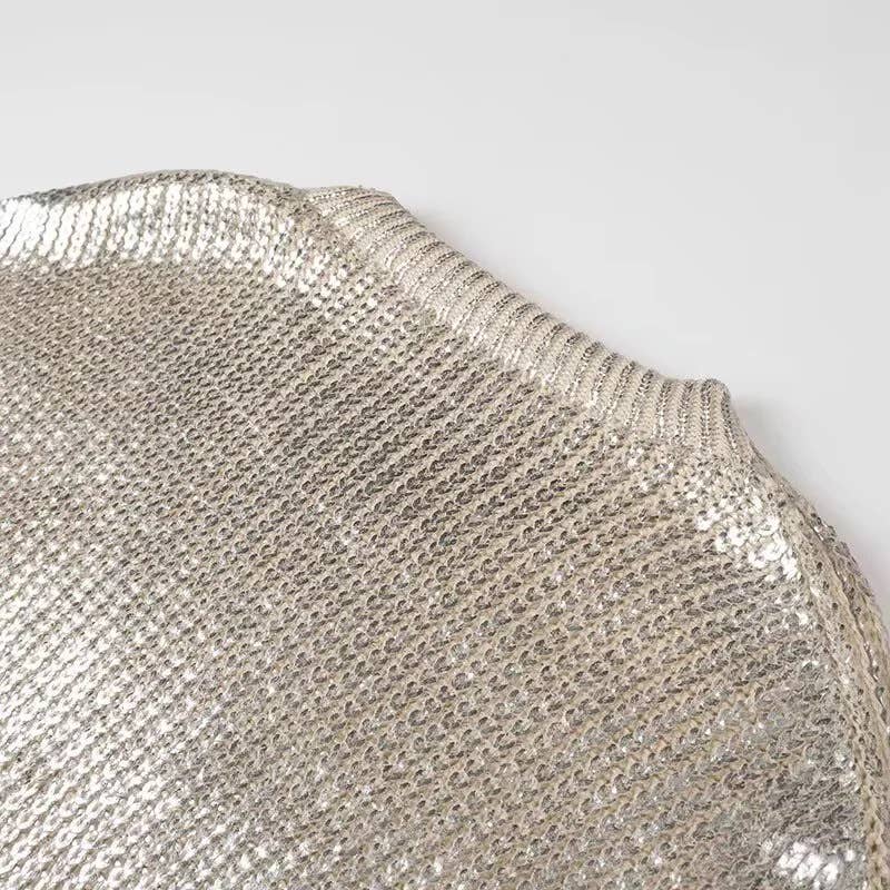 Silvery Shiny Retro Luxury Metallic Pullover Sweater for wholesale on Faire3