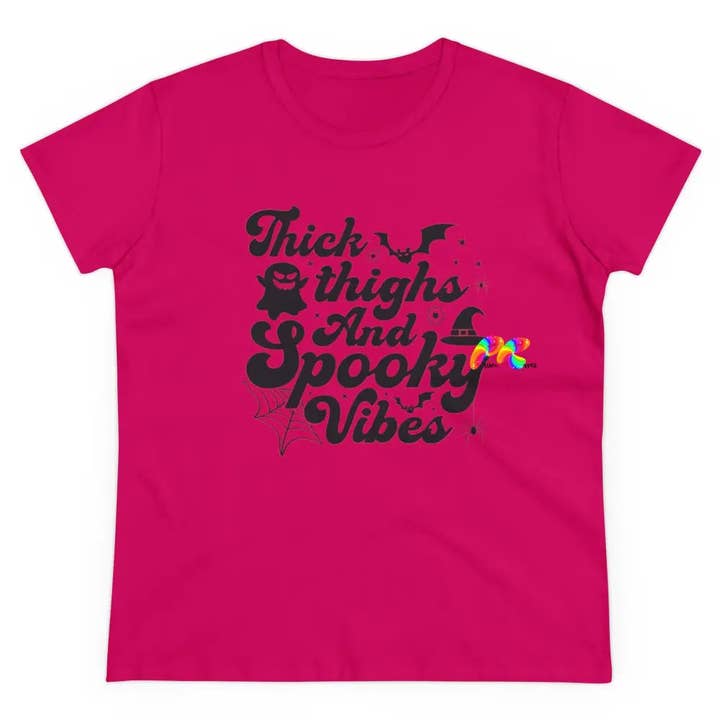 Thick Thighs Spooky Vibes Cotton T-Shirt for wholesale by Prism Raves