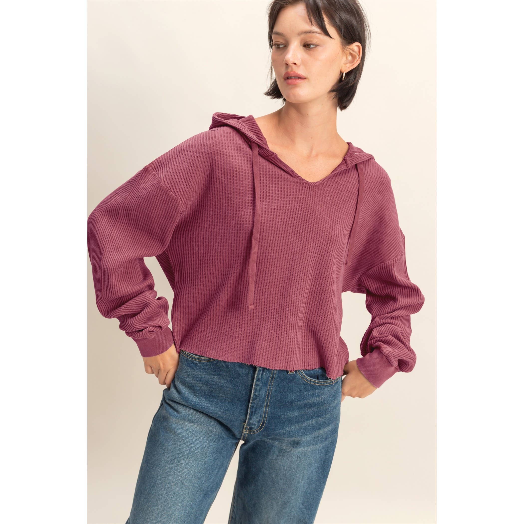 HYFVE – Hoodie – Mulher por atacado – Hoodie de Malha Waffle Cropped com Lavagem Mineral26