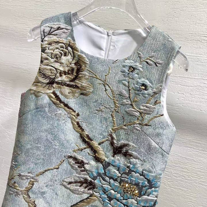 Productseeker - Wholesale Dress - Women's - DR940Y 2025 Elegant Beaded Jacquard Sleeveless A-Line Dress13