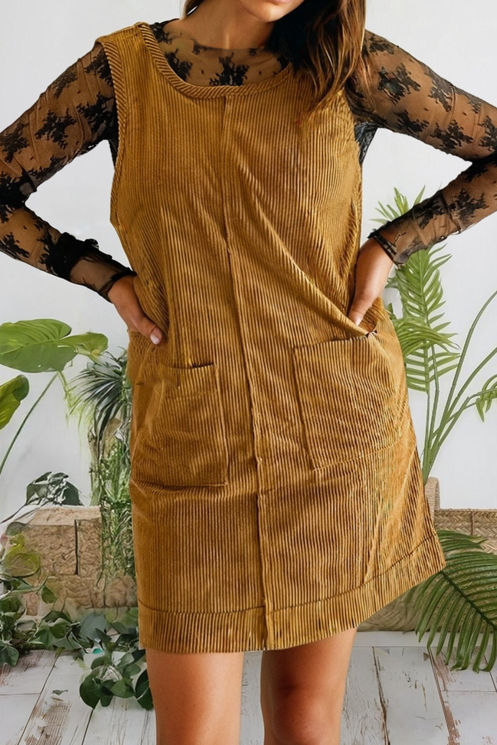 66DISCO - Wholesale Dress - Women's - Corduroy  Plus Size Mini Fall Dress with Pockets (S-4X)2