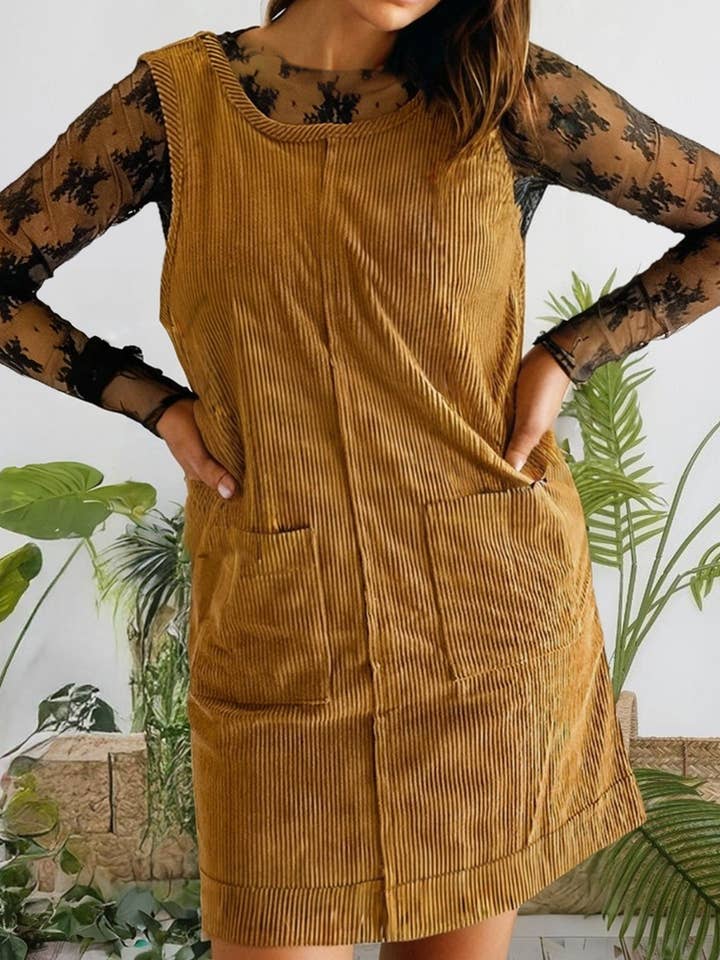 66DISCO - Wholesale Dress - Women's - Corduroy Plus Size Mini Fall Dress with Pockets (S-4X)2