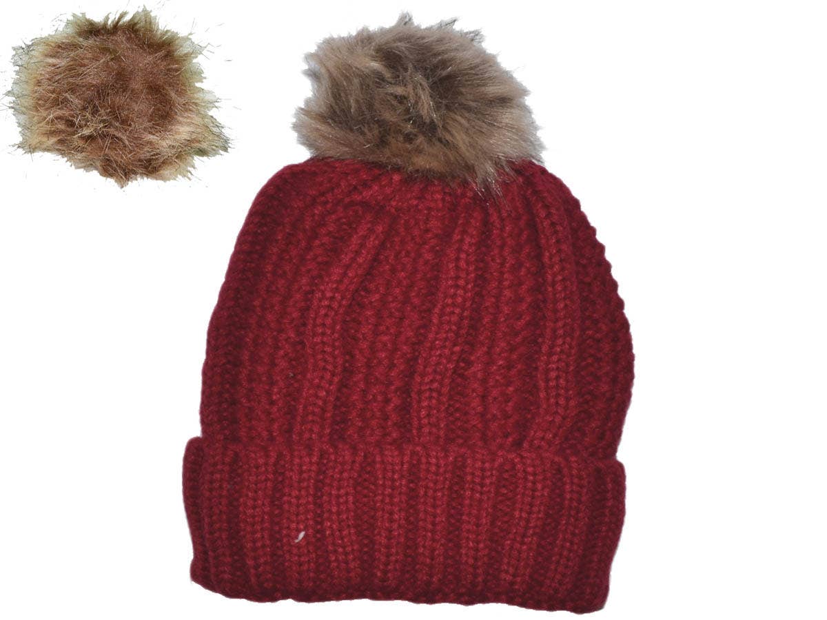 Buck Wholesale - Wholesale Beanie - Women's - Winter Beanie with Removable Raccoon Fur Pom-Pom10
