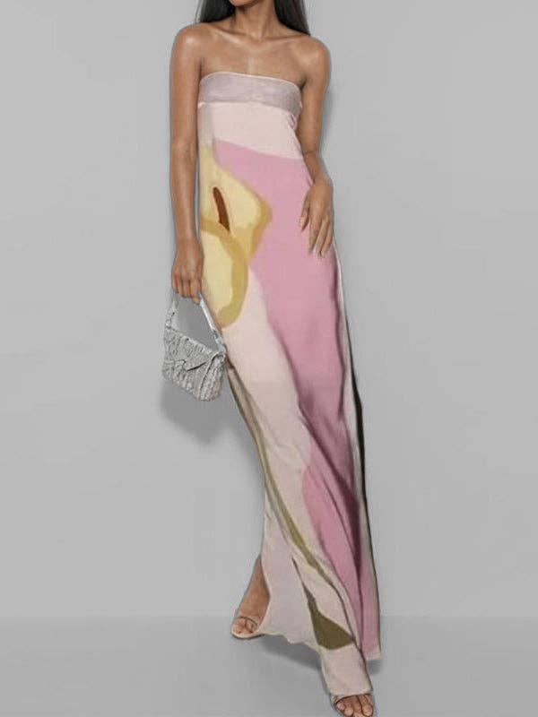 Sheer Trend - Wholesale Dress - Women's - Loose Plus Size Printed Split-Joint Tube Maxi Dresses