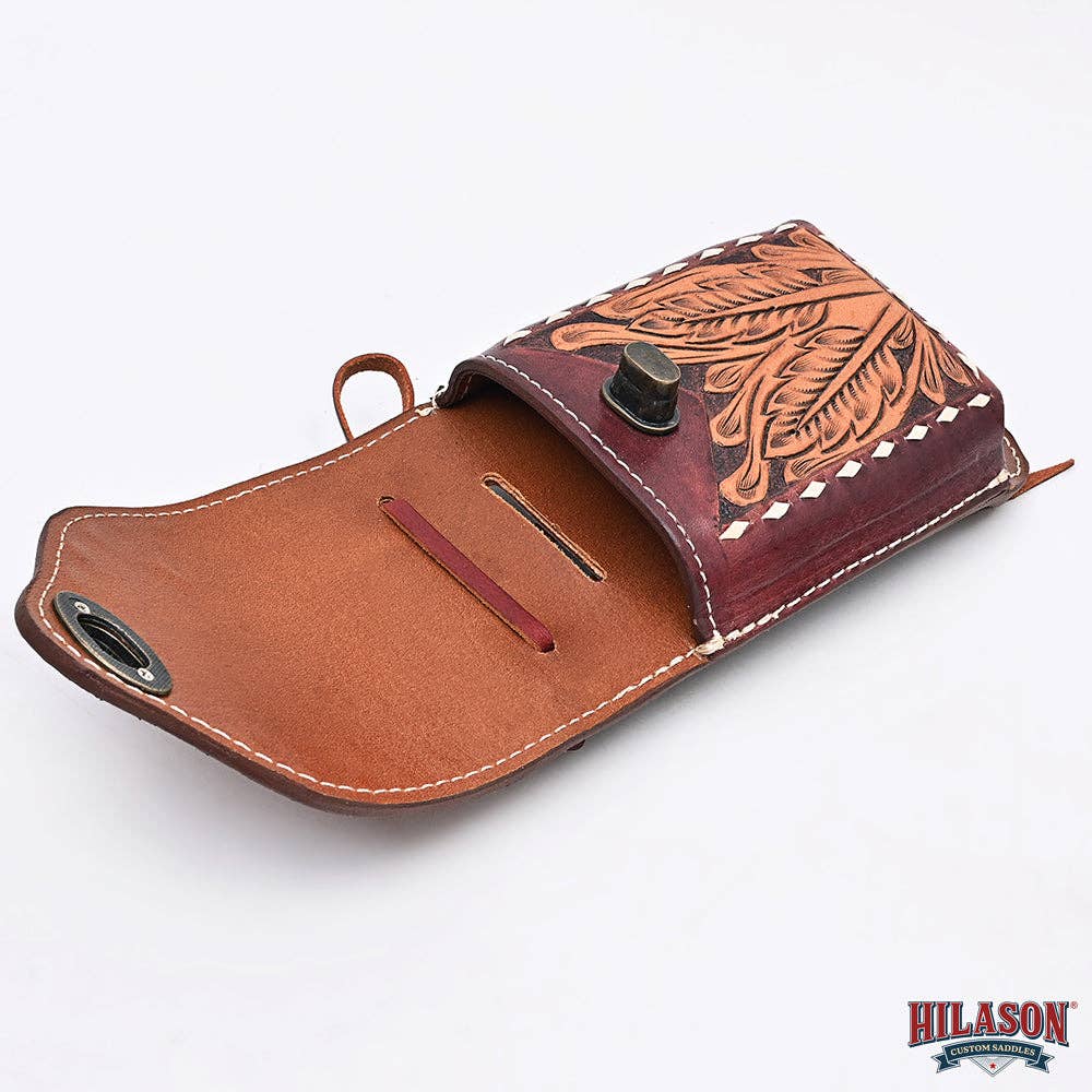 HILASON - Wholesale Phone Wallet - Women's - Hilason Basketweave Floral Cell Phone Case Tan American Leather36