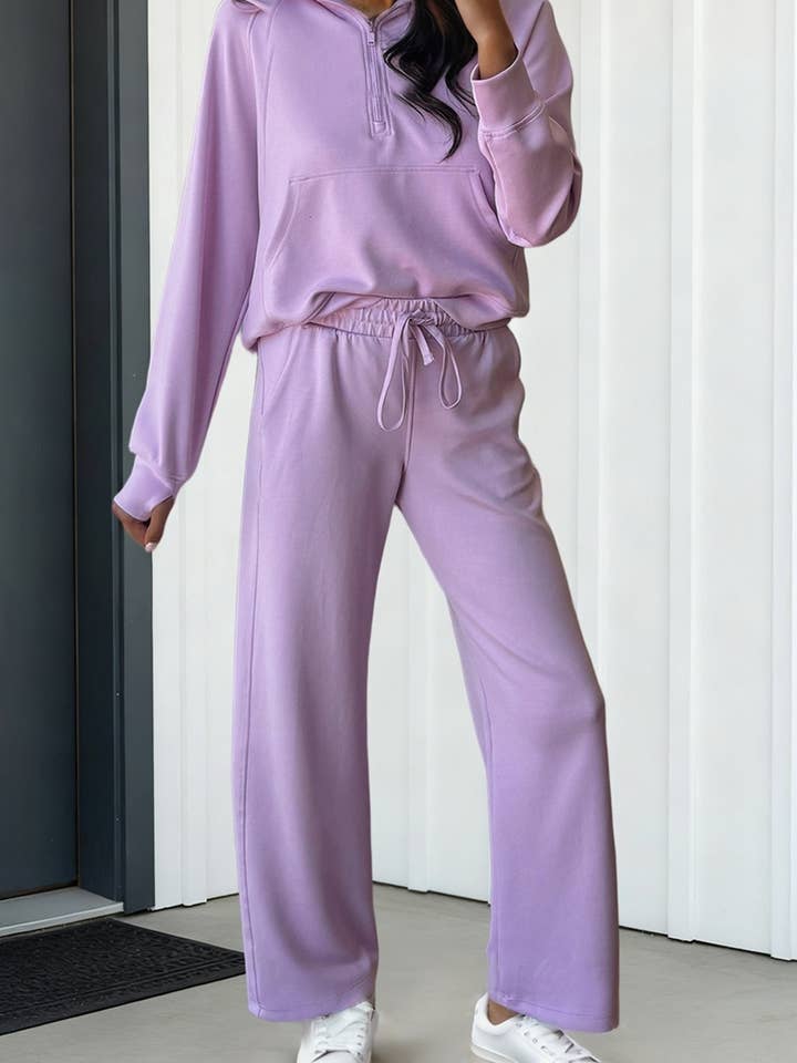 Half Zip Thumbhole Sleeve Hoodie Active Pants 2pcs Outfit for wholesale by LA Society