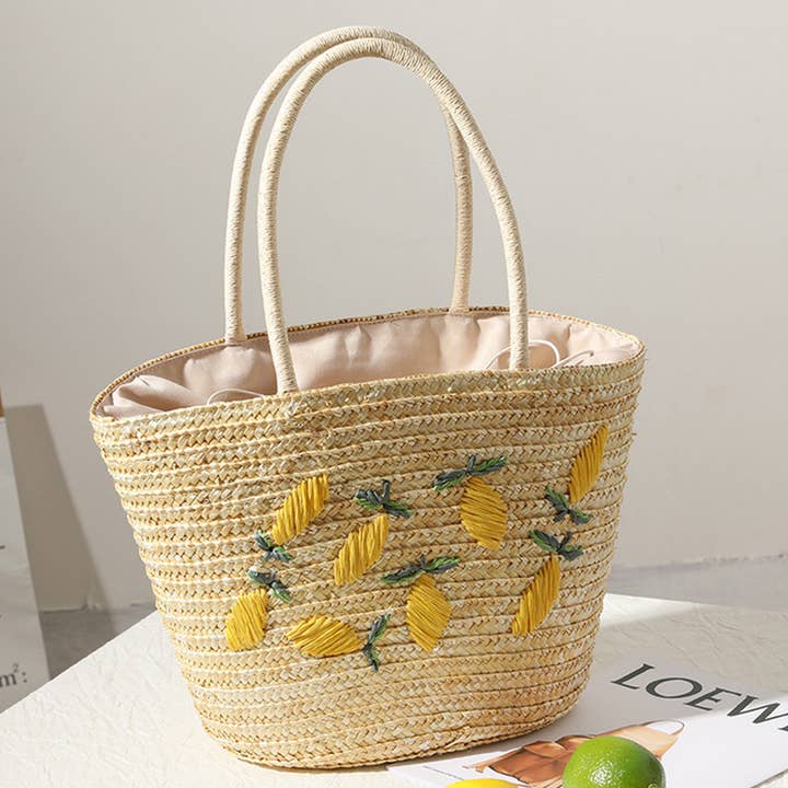 Beige WOMEN EMBROIDERED BEACH WOVEN BAG_CWAB1877 for wholesale on Faire