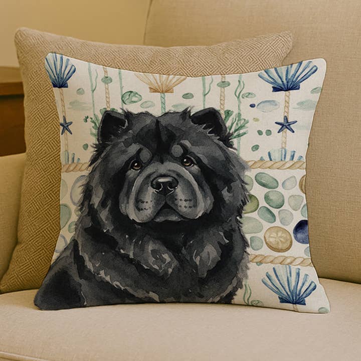 Black Chow Chow Coastal Sea Glass Pillow 18x18 WDK6977 for wholesale by Caroline's Treasures
