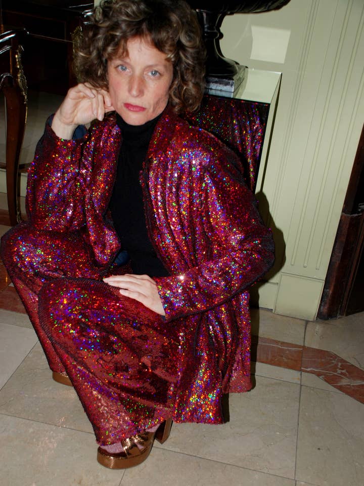 Blazer décontracté à sequins roses mixés pour la vente par URBANOID