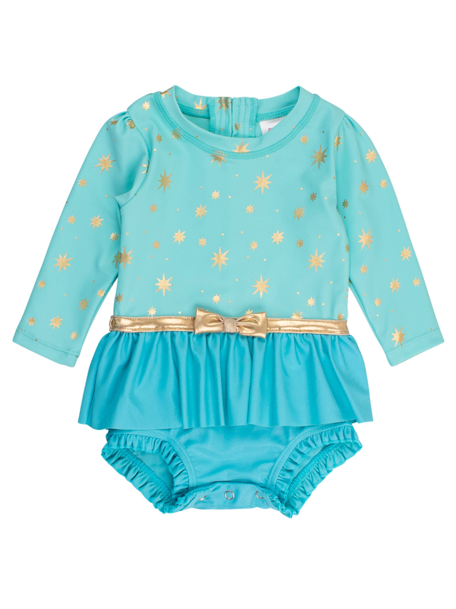 Blauw Meisjes Teal Gouden Prinses Lange Mouw Strik Rok Eendelig Badpak voor groothandel op Faire1