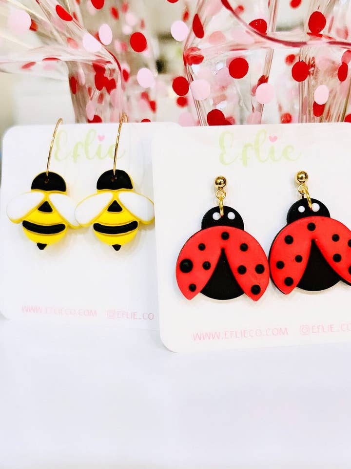 Boucles d'oreilles Lady Bug & Bee | Bijoux naturels printemps-été pour la vente par Eflie
