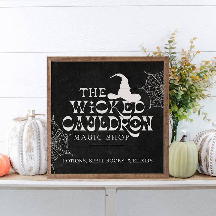 Kendrick Home - Wholesale Sign - Wicked Cauldron Hat And Webs Black