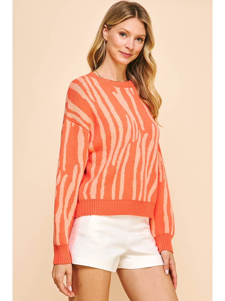 PINCH - Wholesale Knit Sweater - Women's - ANIMAL PRINT PULLOVER SWEATER - ORANGE MULTI