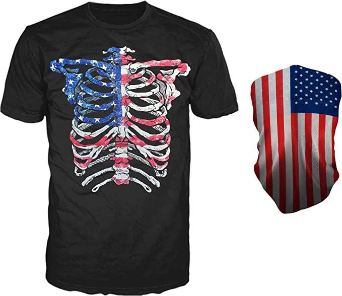 SugarQuoteMeNot LLC – wholesale T-shirts med screentryck – Herr – Glow Skelett T-shirt med matchande halsduk/ansiktsmask (2 stilar)0