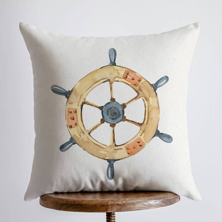 Ship Wheel | Watercolor | Throw Pillow | Home Decor |Coastal Decor |Nautical | Ocean | Gift for Her | Accent Pillow Cover | Beach | Sea for wholesale by UniikPillows