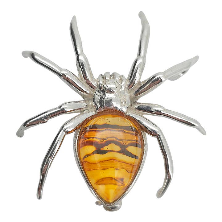 Spider Cameo Amber Sterling Silver Pin/Brooch/Pendant for wholesale by Amberman