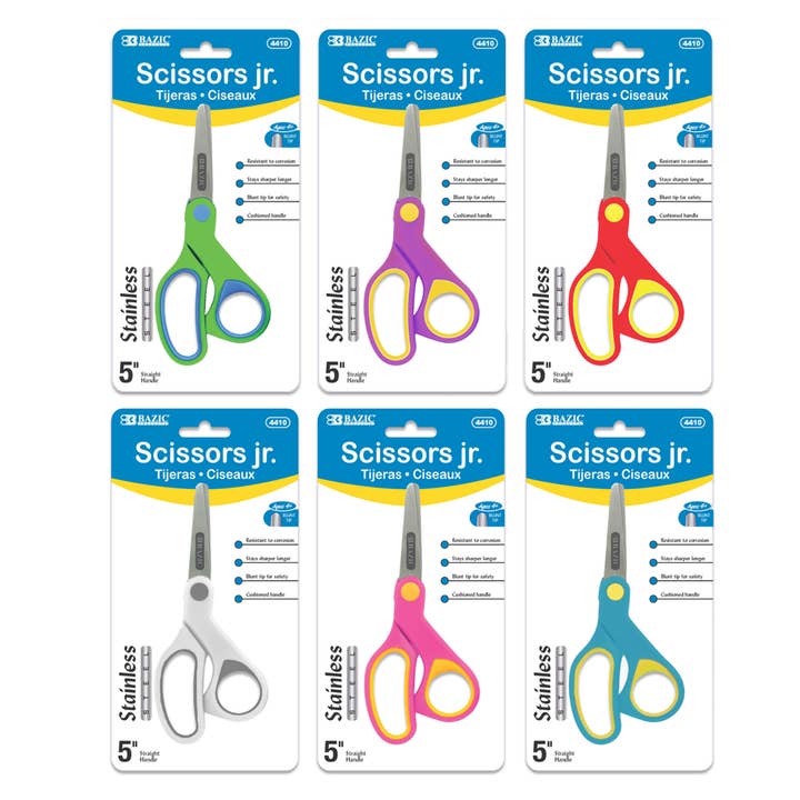School Scissors 5" Blunt Tip Soft Grip for wholesale by BAZIC Products