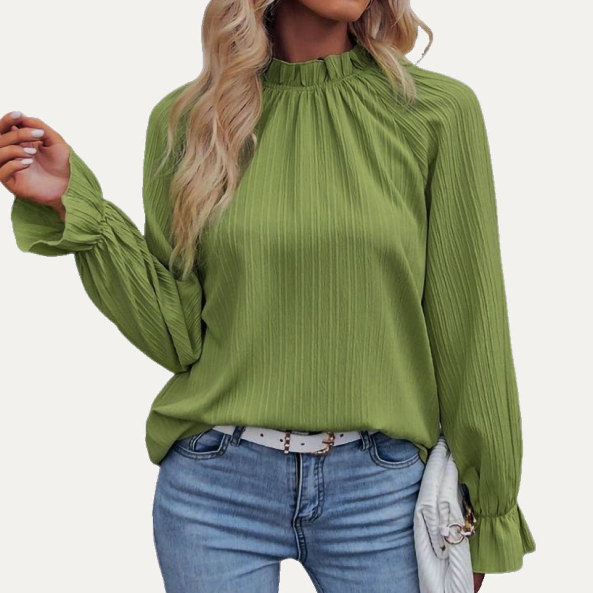 The Moment Collection – Großhandel Bluse – Damen – Chic und texturiertes Langarmshirt mit Rüschen im Vintage-Look1