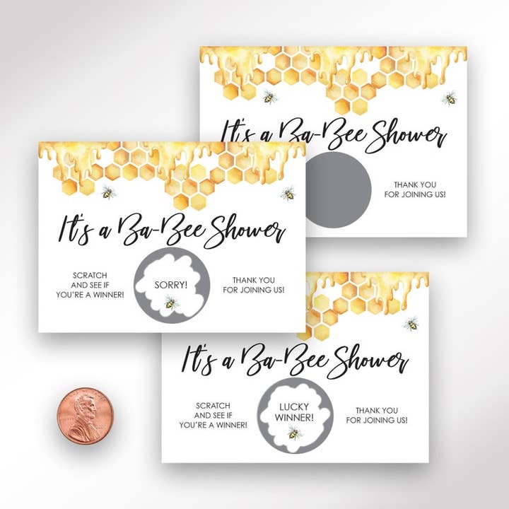 Bumble Bee Baby Shower Game Scratch Off biljettkort för wholesale av So Sweet Party Shop, LLC