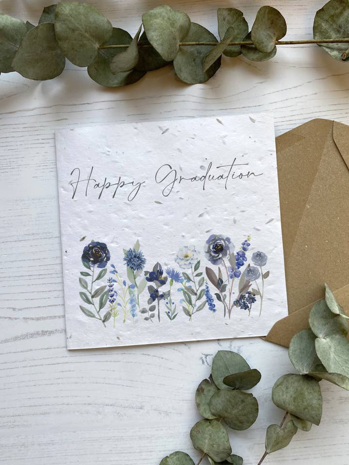 Seed Paper Graduation Card - Dark Blue Flower Meadow for wholesale by PoppyForrest
