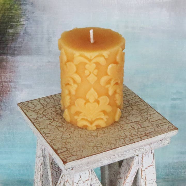 Fleur De Lis Pillar Candle for wholesale by Bees Light Candles