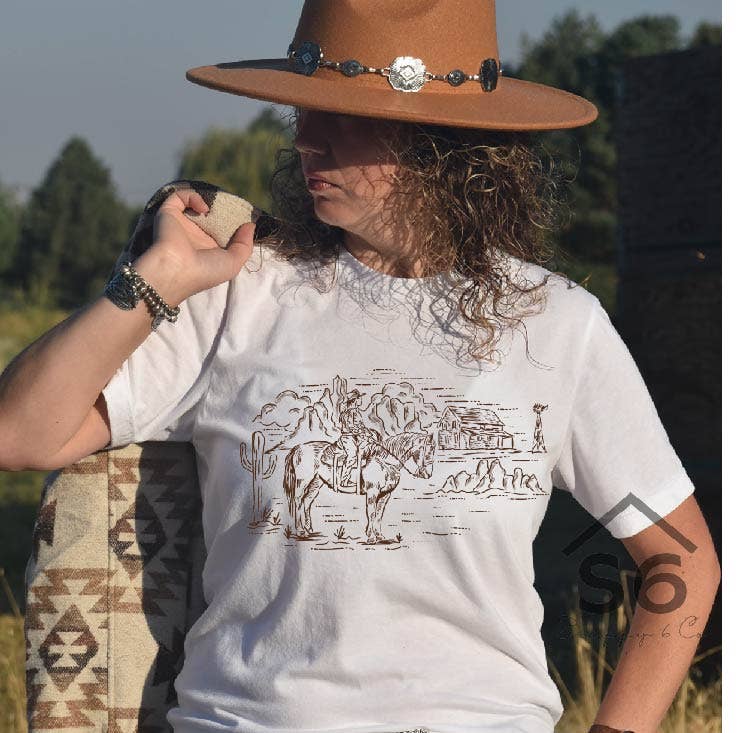 Snappy 6 Co - Wholesale Sublimation Transfer - Cowgirl Riding with Windmill Screen Print Transfer- Brown