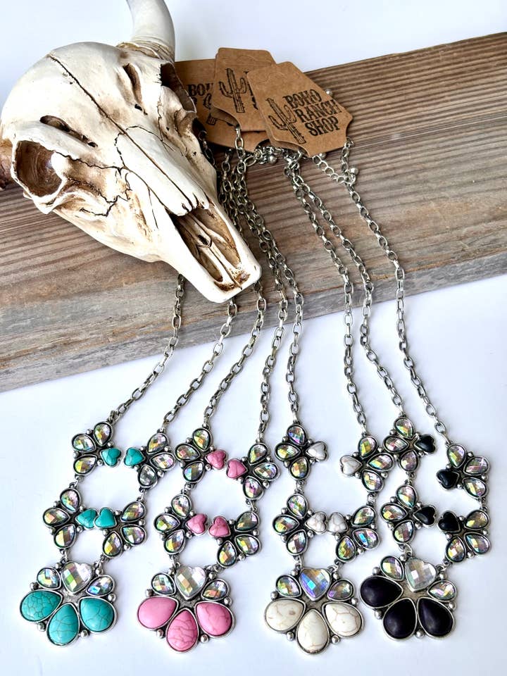 Western Squash Blossom & Stone Pendant Chain Necklace for wholesale by Boho Ranch Shop
