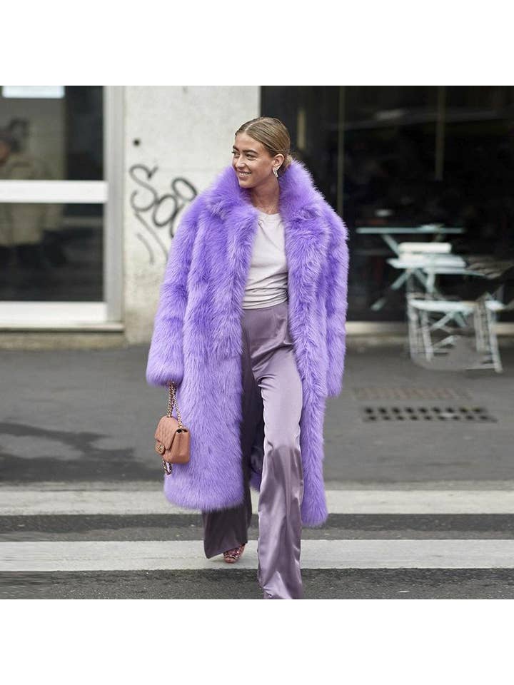 ALLARA - Wholesale Fur/Faux Fur Coat - Women's - Elodie Purple Long Faux Fur Long Coat