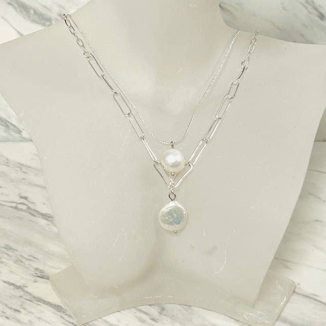 Anita K By Blushing Pink - Wholesale Pendant/Charm Necklace - Delicate Thin Chain Layered Necklace with Pearl Drops6