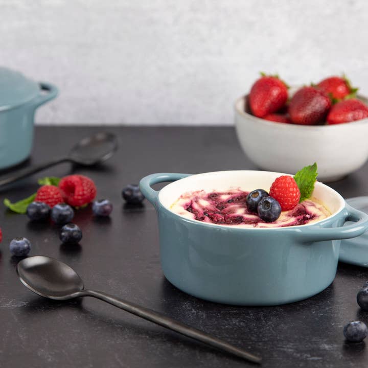 Kook - Wholesale Baking Dish - Kook Mini Casserole Dishes & Lids, Ceramic, 12 oz, Set of 4