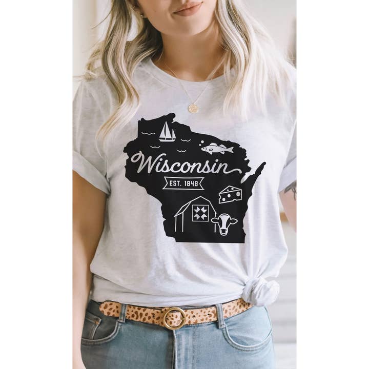 Kissed Apparel - Wholesale Screen Printed T-Shirt - Women's - Wisconsin State Outline Graphic Tee