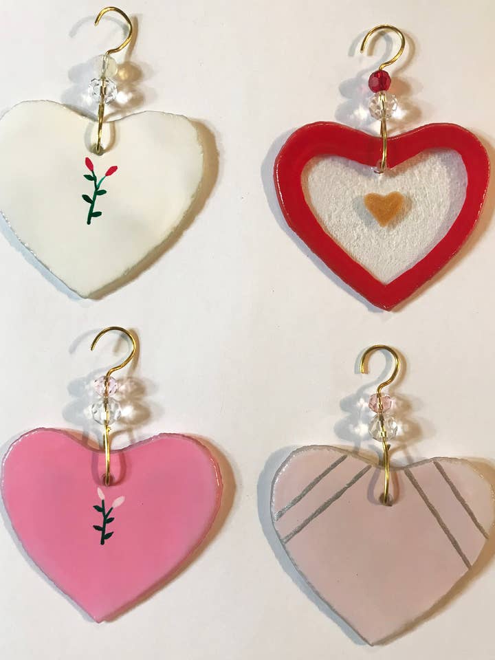 Fused Ornament - Painted Glass Heart for wholesale by Wine Bottle Art