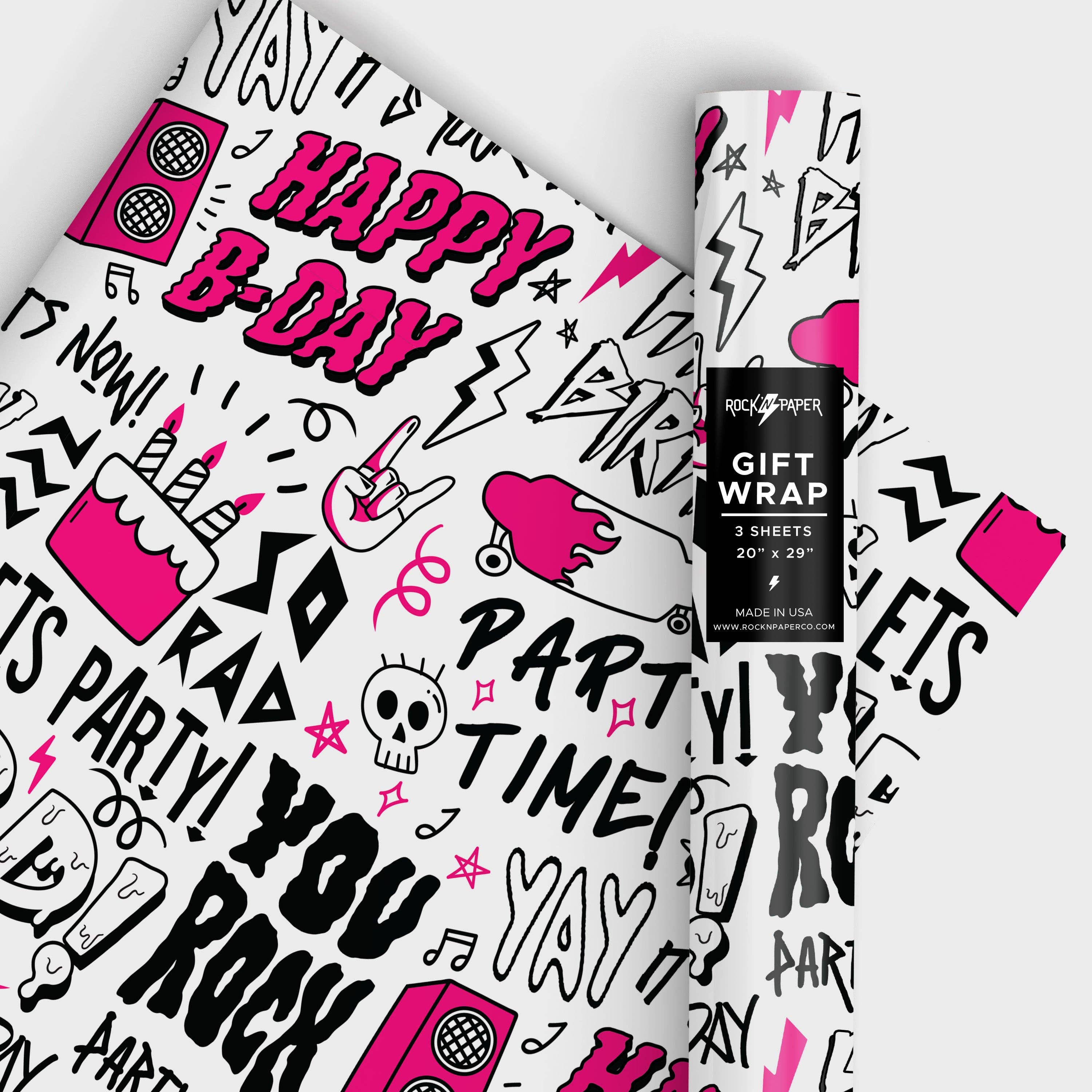 Rock'N Paper - Wholesale Wrapping Paper Roll - Rad Birthday Gift Wrapping Paper, Rocker, Fun Edgy Print3
