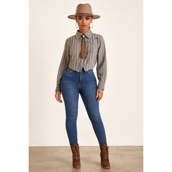 WESTERN STREEP CHARM TOP voor wholesale door Black Pearl Clothing