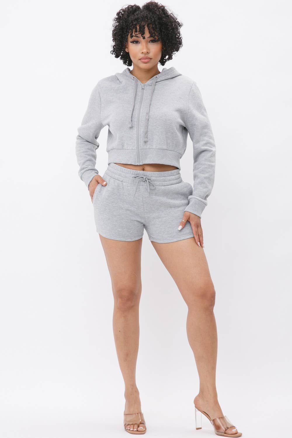 Boswell - Wholesale Lounge Set - Women's - French Terry Hoodie and Short Set With Pockets9