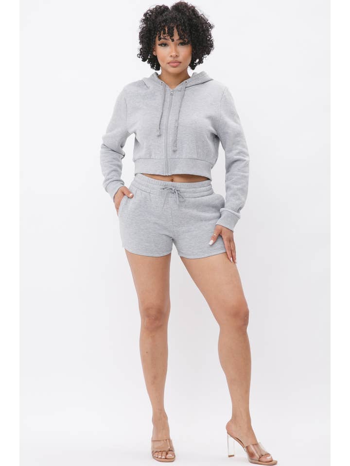 Boswell - Wholesale Lounge Set - Women's - French Terry Hoodie and Short Set With Pockets9