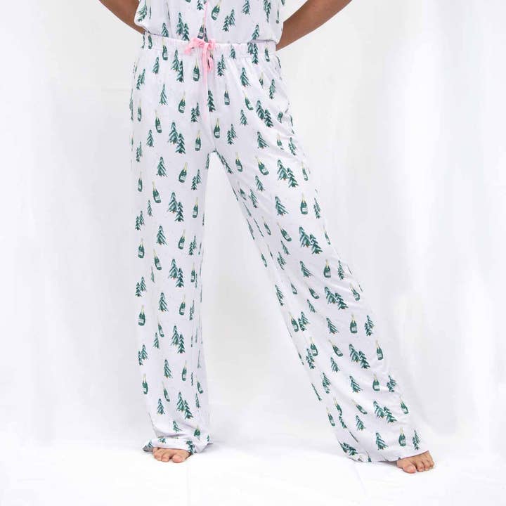 The Royal Standard - Wholesale Sleepwear Bottom - Women's - Christmas Cheers Sleep Pants White/Spruce/Light Pink -Asst.