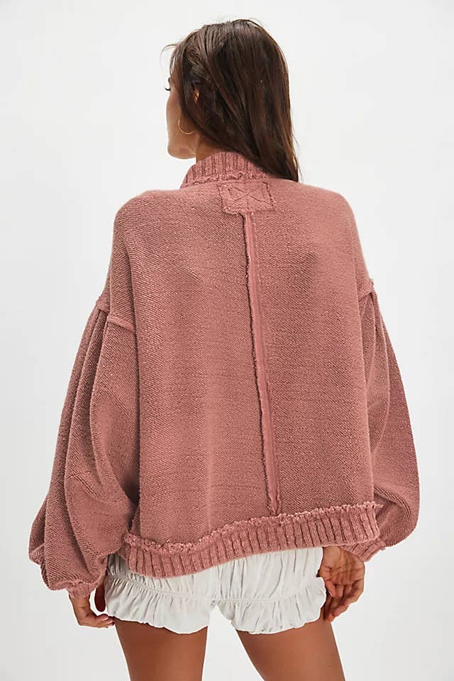 Rosa Clothing - Wholesale Cardigan - Women's - Cozy slouchy boxy drop-shoulder sleeves cardigan10