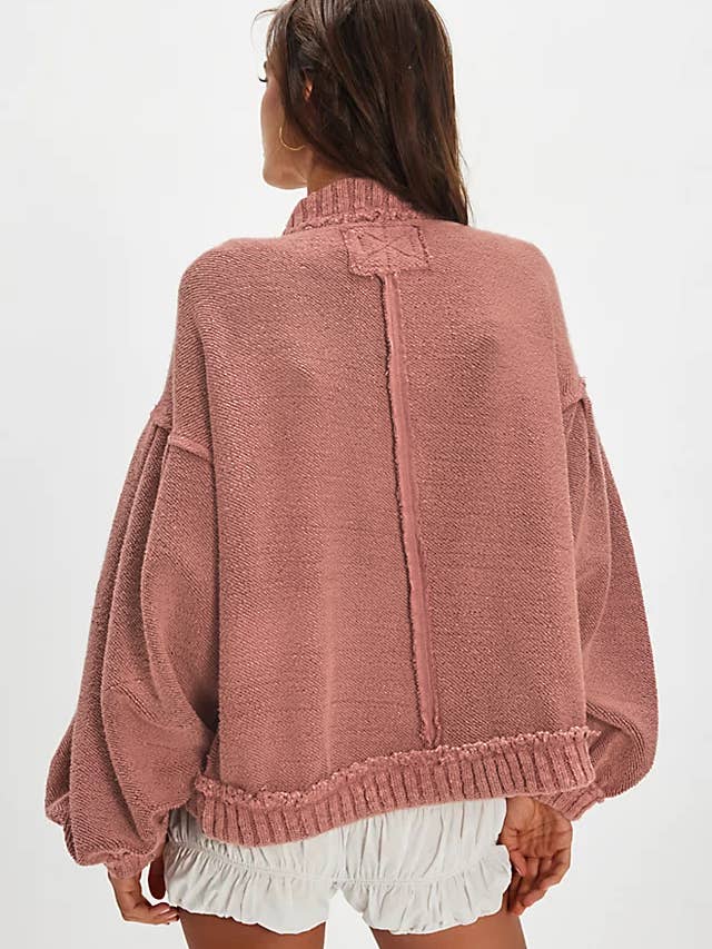 Rosa Clothing - Wholesale Cardigan - Women's - Cozy slouchy boxy drop-shoulder sleeves cardigan10