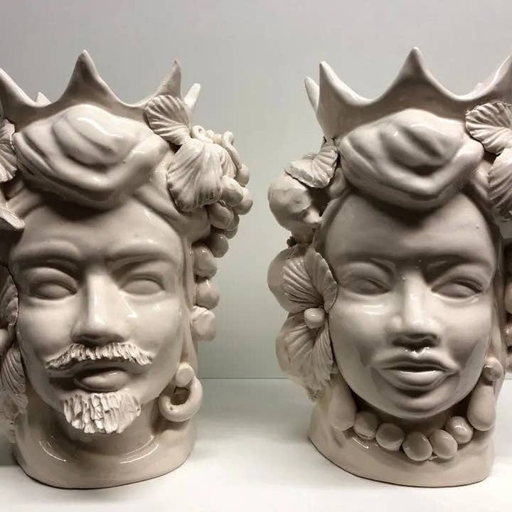 DD Ceramiche Siciliane - Wholesale Decorative Figurine - Moor's Heads Crown with Pointed Caltagirone Ceramic cm H.28 L.20 Handcrafted White6