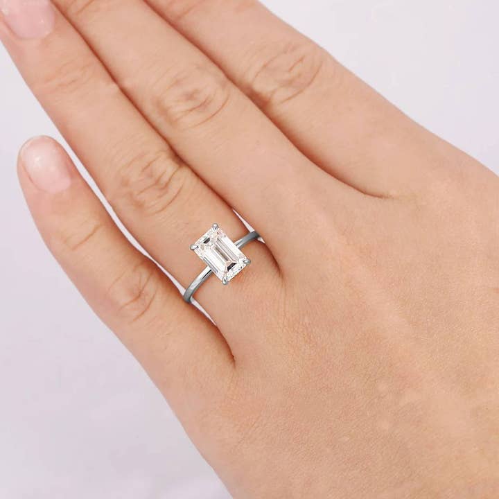 GEMPARA - Wholesale Engagement ring - 2.5CT Emerald Cut Moissanite Hidden Halo Ring in 925 Silver4