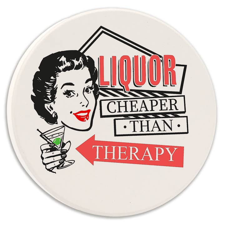 Car Coaster Liquor Cheaper Than Therapy for wholesale by Tipsy Coasters & Gifts
