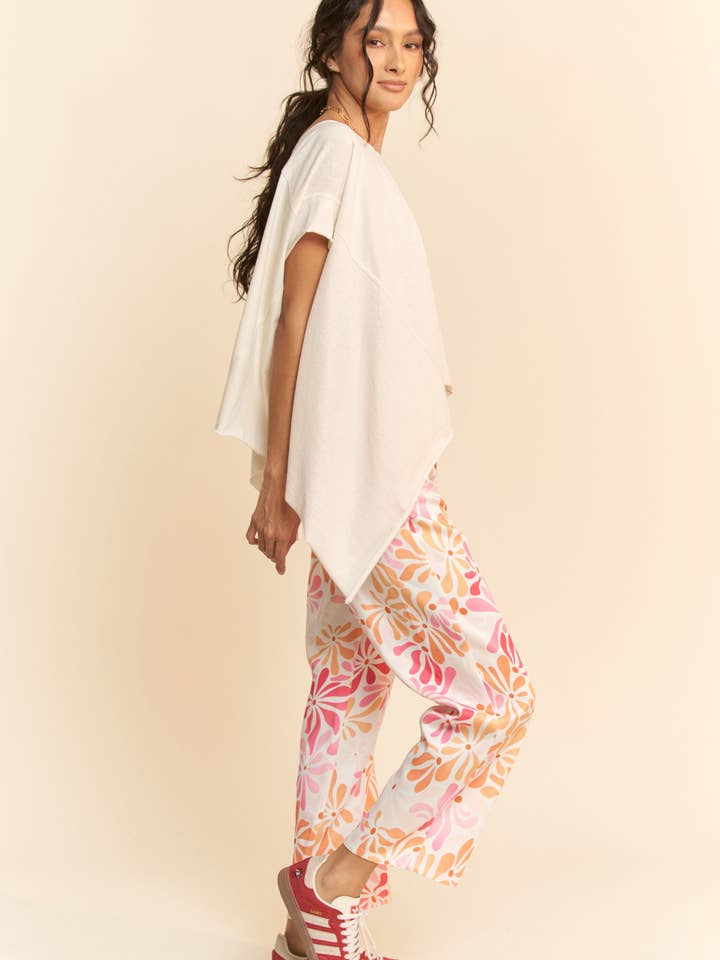 FLORAL PRINTED LIGHTWEIGHT STRAIGHT LEG PANTS for wholesale on Faire8