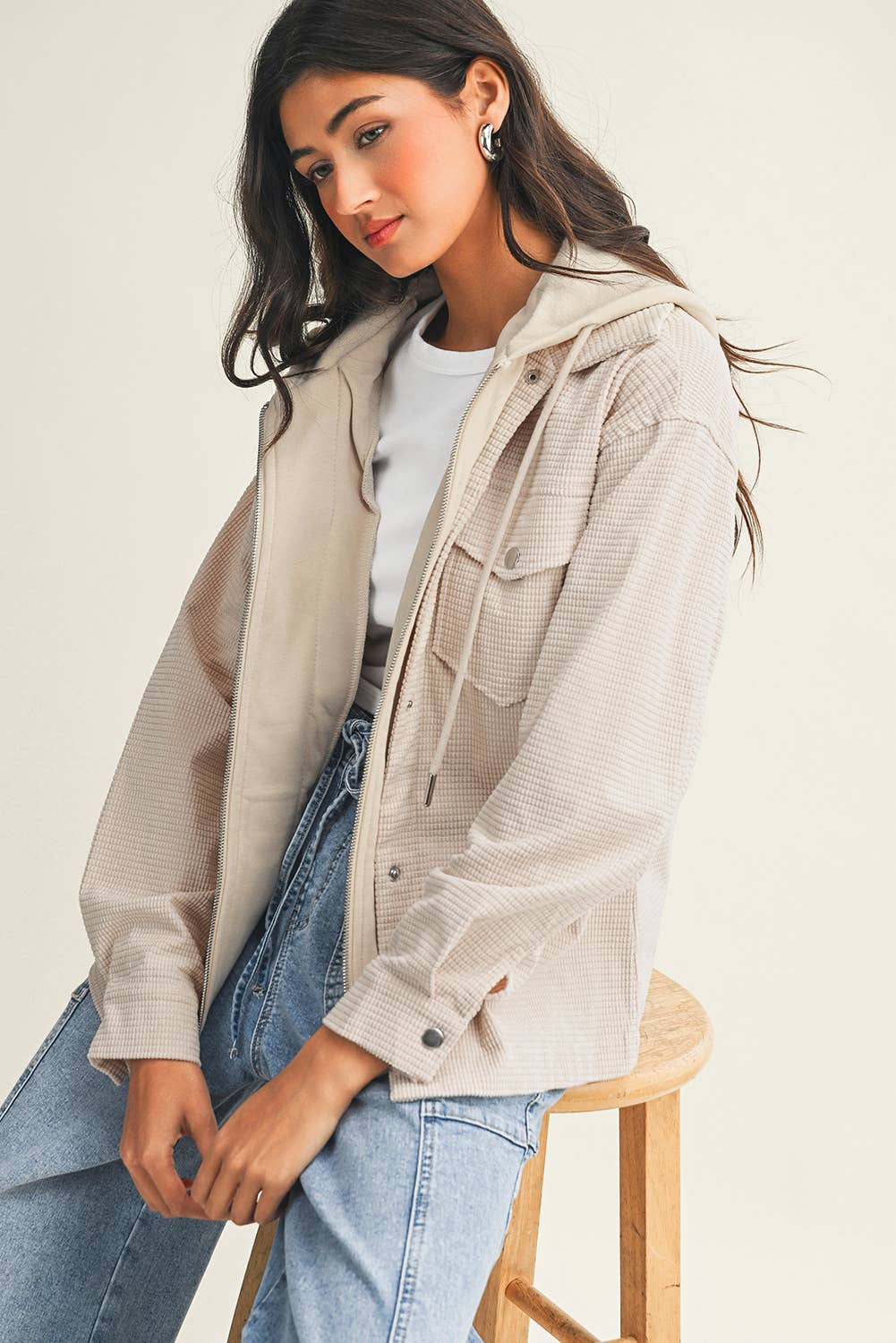 Little Daisy Closet - Wholesale Shirt Jacket/Shacket - Women's -  LDC Solid Textured Patchwork Flap Pocket Shacket3