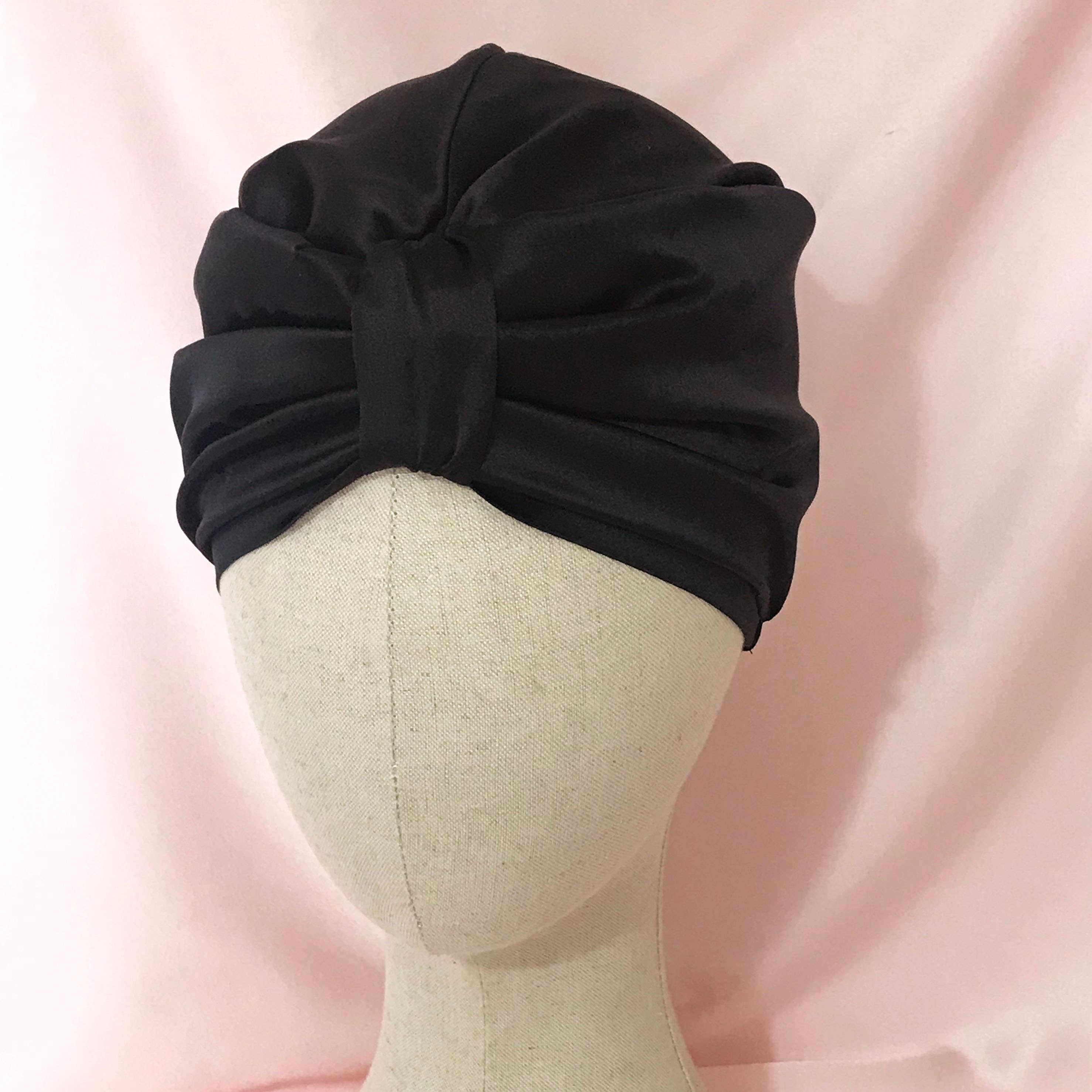 Mille Saisons - Wholesale Sleep Cap / Bonnet - Women's - Onyx Black Mulberry Silk Sleep Cap Fully Lined- UK Sewn1