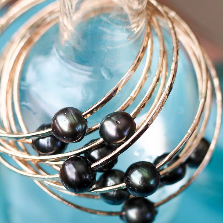 Beach Babe Hawaii - Wholesale Bangle Bracelet - TRIPLE Tahitian Pearl Bangle in 14k Gold-Fill