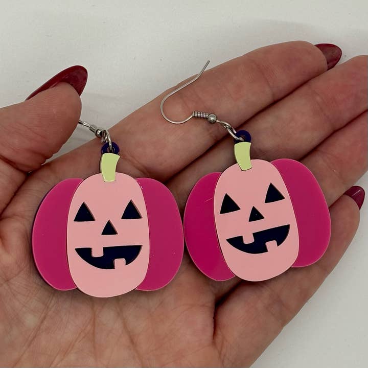 Pink Pumpkin Earrings Halloween Spooky Cute Gift for wholesale by Myrickle